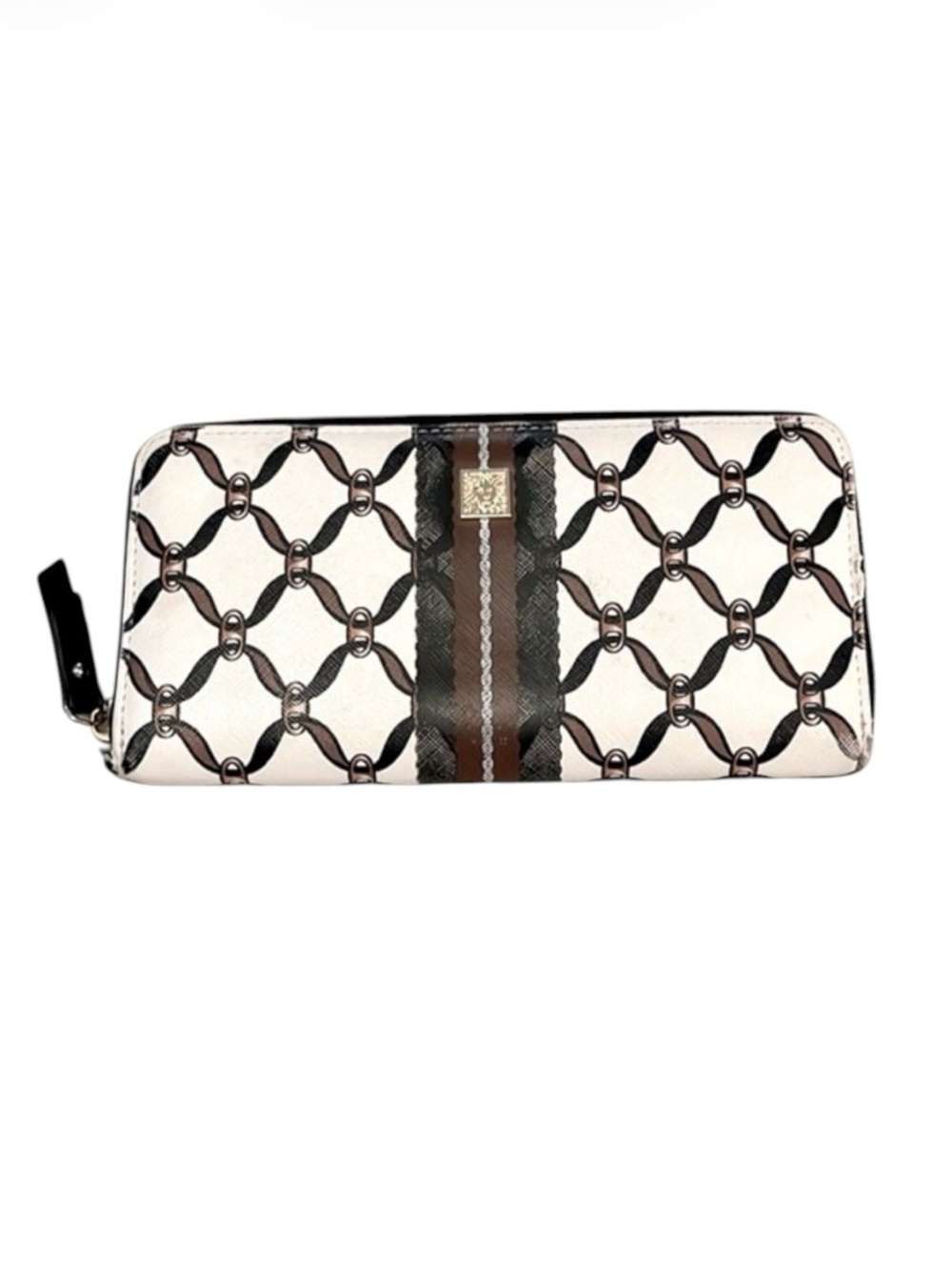 Anne Klein Vintage Leather Ribbon Pattern Wristlet Wallet